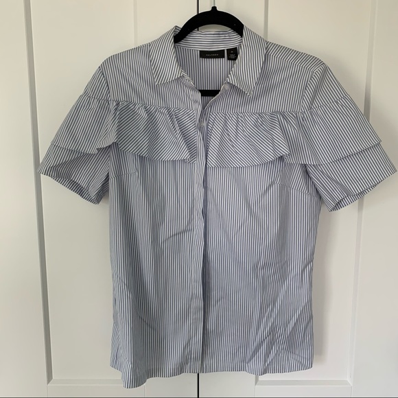 Halogen Ruffle Front Poplin Shirt - Picture 3 of 6